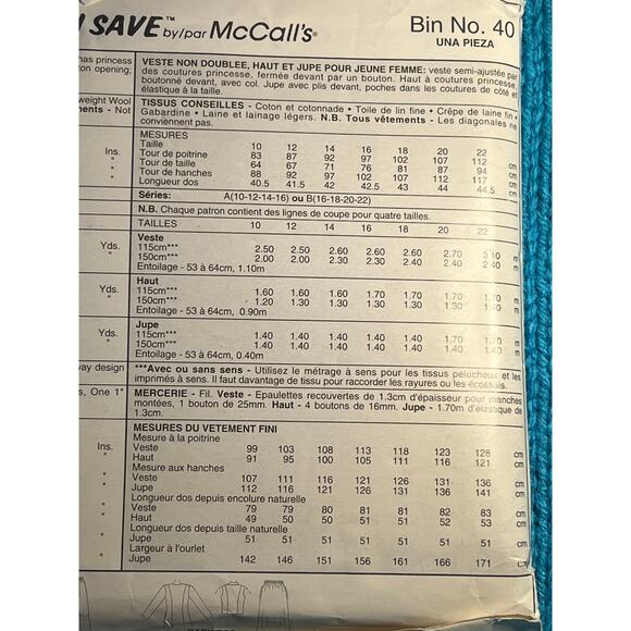 McCalls pattern 9060 suit blazer jacket top straight skirt size 10 12 14 16 - Picture 5 of 5